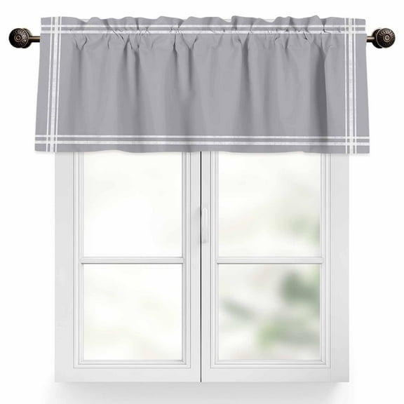 Solid Color Valances for Windows, 42 x 12in, Gray Rod Pocket Kitchen Valance Curtain Light Filtering Window Treatments for Living Room Bedroom, 1 Panel