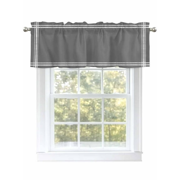 Solid Color Valances for Windows, Rod Pocket Kitchen Valance Curtains - Soft & Washable Small Window Treatment for Living Room, Bathroom, Dark Grey 54x18inch, 1 Panel