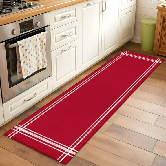 Solid Color Washable Area Rug 2x6 Red Low-Profile Area Rugs with Non Slip Backing Indoor Floor Carpet for Entrance Living Room Bedroom Home Office