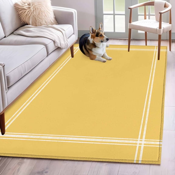 Solid Color Washable Area Rug 4x6 Yellow Low-Profile Large Area Rugs with Non Slip Backing Indoor Floor Carpet for Entrance Living Room Bedroom Home Office