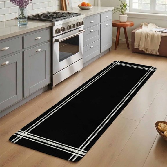 Solid Color Washable Runner Rug 3X5 ft Black Non-Slip Hallway Runner Rug, Linen Kitchen Runner Mats, Indoor Floor Carpet for Entryway Bathroom Bedroom Living Room