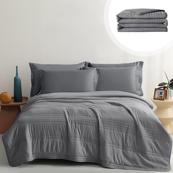 Solid Color Washable Summer Quilt, Lightweight Cooling Fiber Blanket, Thin Comforter for Bed, Sofa, or Travel Use