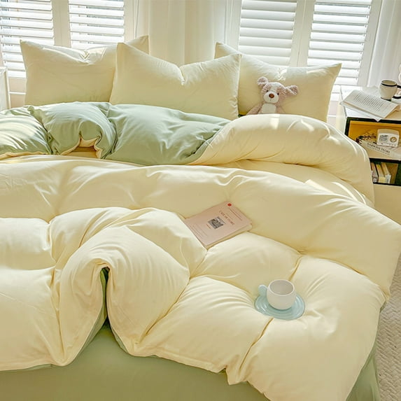 Solid Color Washed Cotton One Piece Duvet Cover 78.7x90.5in Cheese Tender Green Model