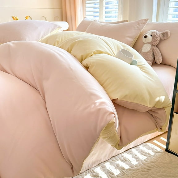 Solid Color Washed Cotton One Piece Duvet Cover 86.6x94.5in Cheese Milk Tea Style