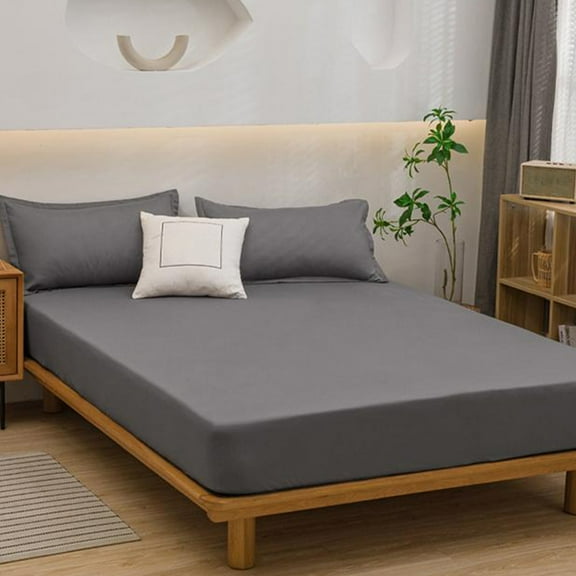 Solid Color Washed Fitted Sheet | Polyester Mattress Pad Ash Proof Bed Cover | Large Breathable Easy Care Bedding | 1 Piece | 220x180cm Multiple Colors
