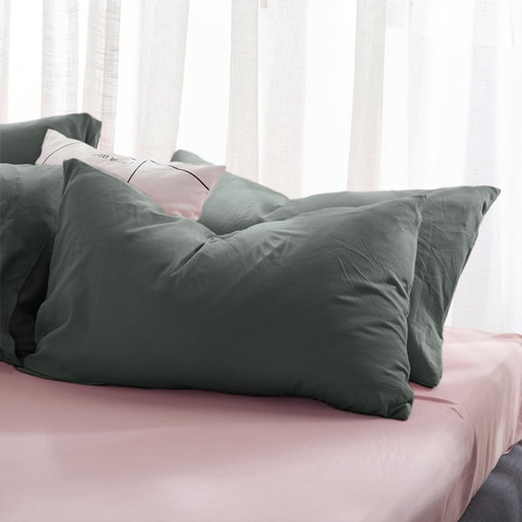 Solid Color Washed Pillowcase Linen Texture Soft Comfortable Breathable for Bedroom Hotel Dormitory(Gray)
