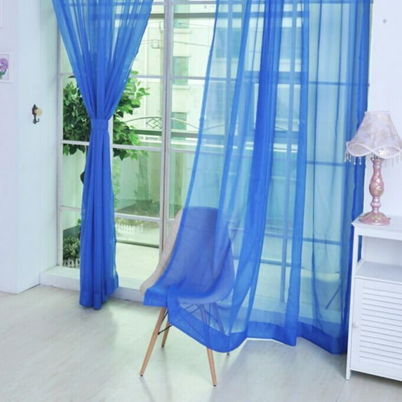 Solid Color Wedding Glass Screen Transparent Window Screen Color Finished Curtain 100*201cm(One Piece),Dark Blue