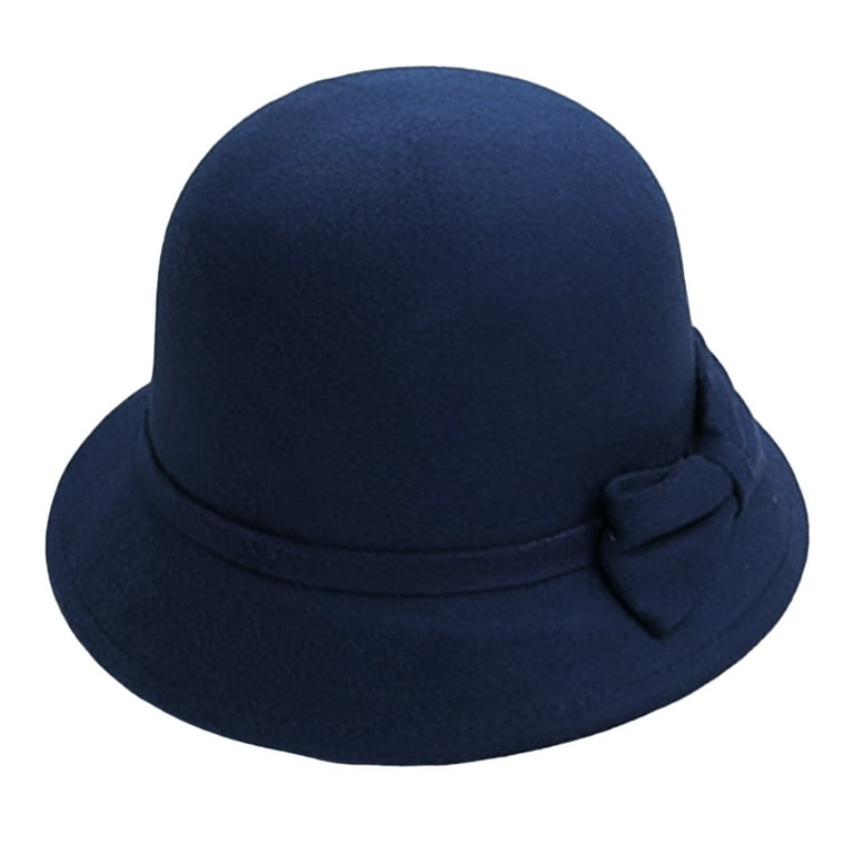 Navy Blue Felt Hippie Hat With Feather // Women's Vintage