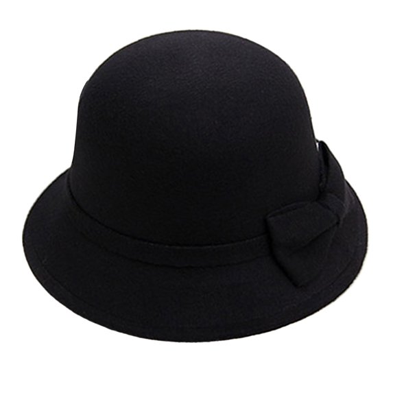 Solid Color Wide Brim Round Dome Warm Woolen Hat Women Autumn Winter Elegant Bowknot Decor Felt Fedora Hat Daily Wear
