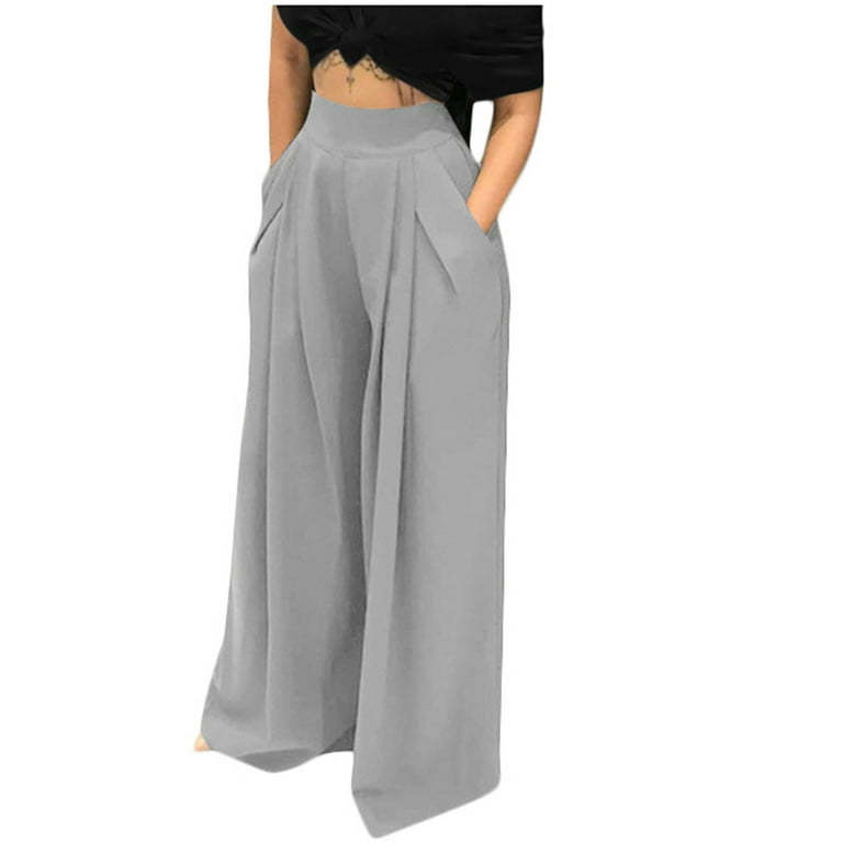 Solid pleated wide leg casual pants online