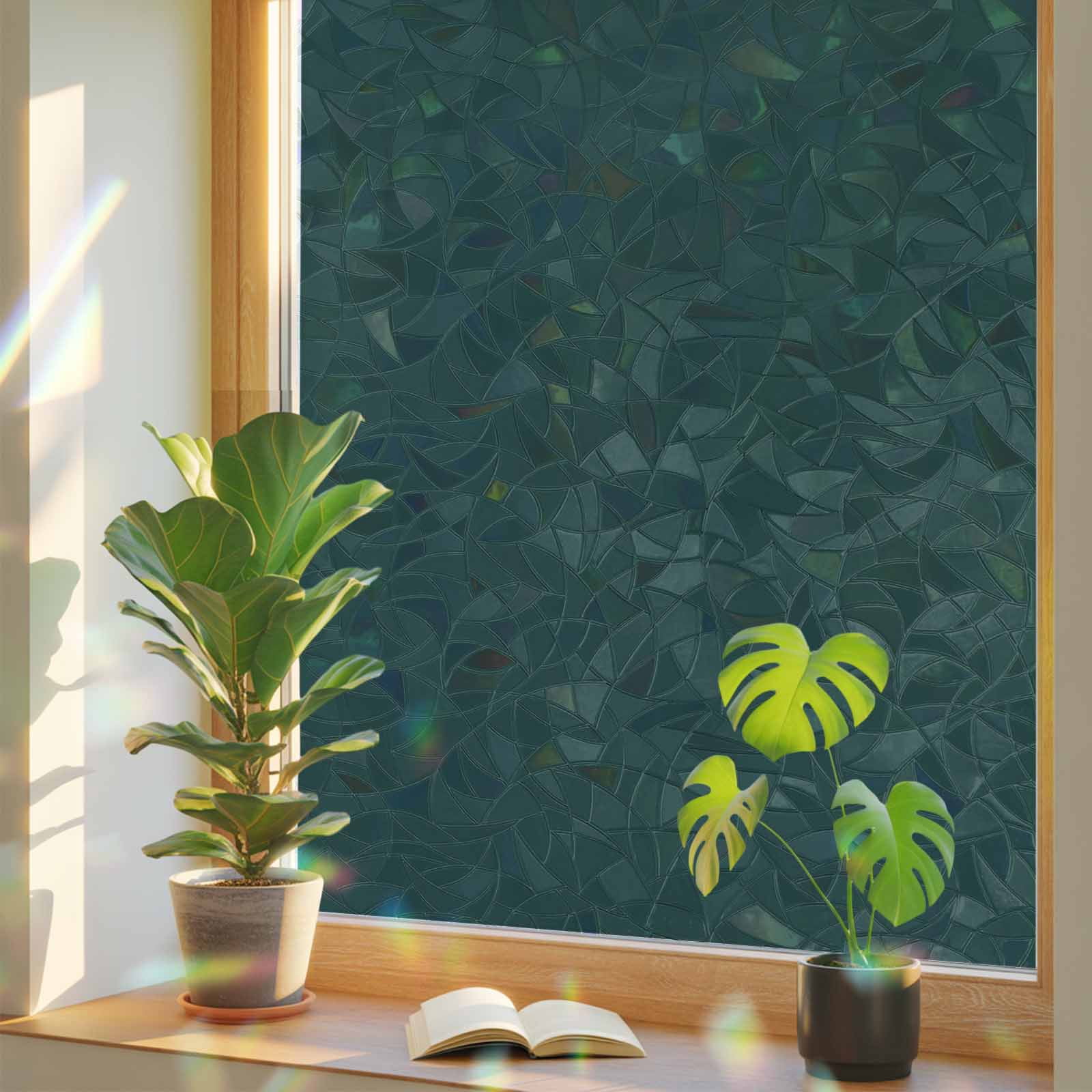 Solid Color Window Privacy Film, Deep Green Stained Glass Rainbow Film ...