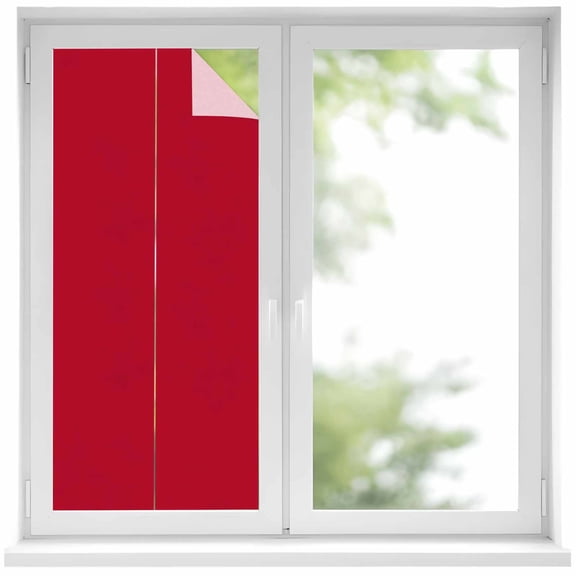 Solid Color Window Privacy Film Red Decorative Glass Window Film UV Blocking Static Cling Non-Adhesive Sticker Covering for Home Door 19.6 x 39.3 inches
