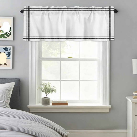 Solid Color Window Valance for Kitchen, White Rod Pocket Short Curtain for Small Windows, Light Filtering Decorative Valance, 42 x 18 Inch, 1 Panel