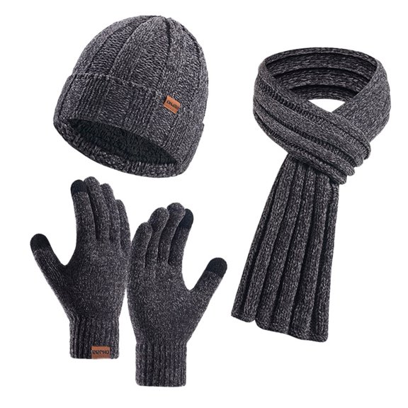 Solid Color Winter Thickened Hat Scarf And Gloves Three Piece Set