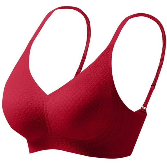 Solid Color Wireless Bra Honeycomb Cup Soft Support Gathering Everyday Lingerie Comfortable Daily Wear #Red,XL