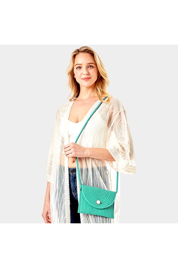 Solid Color With Pearl Button Straw Micro Crossbody Bag