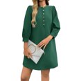 thumbnail image 1 of Solid Color Women 3/4 Sleeve Button Down Elegant Lady Dress, 1 of 5