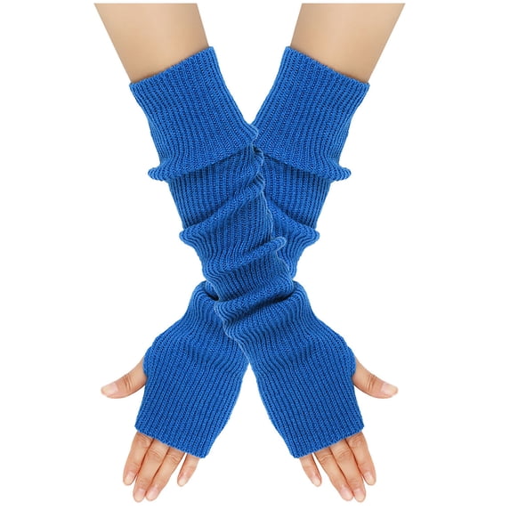 Solid Color Women Arm Warmers Long Fingerless Gloves Stretchy Knitted Wrist Hand Cover for Office Lady Winter Warm Accessories