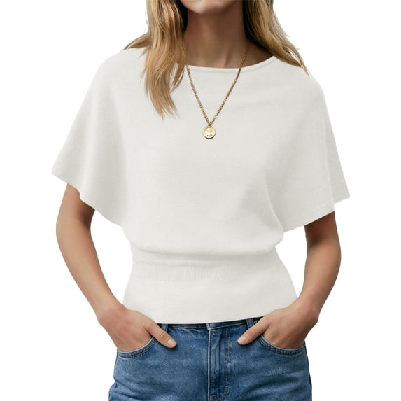 Solid Color Women Batwing Sleeve Loose Casual Knit Sweater Tops