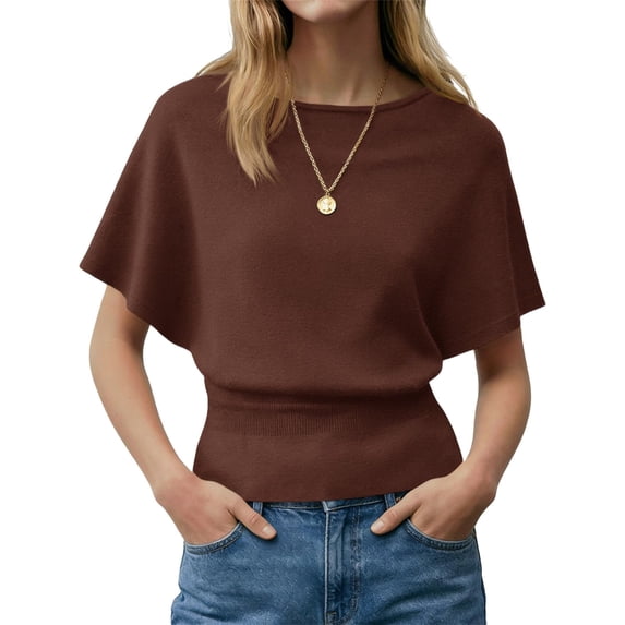 Solid Color Women Batwing Sleeve Loose Casual Knit Sweater Tops