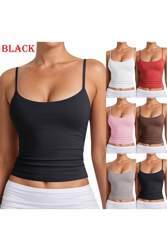 Fashion Ladies Tank Tops Blouse Women's Basic Double Lined Neck Tank Tops Adjustable Tank Summer Sleeveless Tops - Black - S