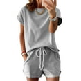 thumbnail image 1 of Langwyqu Solid Color Women Casual 2 Pieces Sets Tops & Shorts Suit, 1 of 5