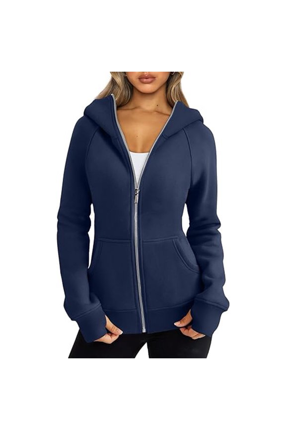 Solid Color Women Jacket with Hood Women's Plush-lined Hoodie Jacket with Zipper Closure Pockets Elastic Cuffs Solid Color Coat Women Hoodie Jacket