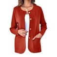 thumbnail image 1 of Solid Color Women Long Sleeve Crewneck Casual Button Down Knit Cardigan with Pocket, 1 of 5