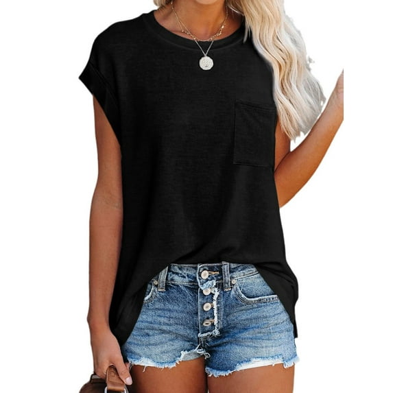 Solid Color Women Loose Short Sleeve Off Shoulder Shirt With Pocket
