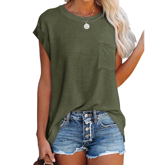 Solid Color Women Loose Short Sleeve Off Shoulder Shirt With Pocket