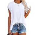thumbnail image 1 of Solid Color Women Loose Short Sleeve Off Shoulder Shirt With Pocket, 1 of 4