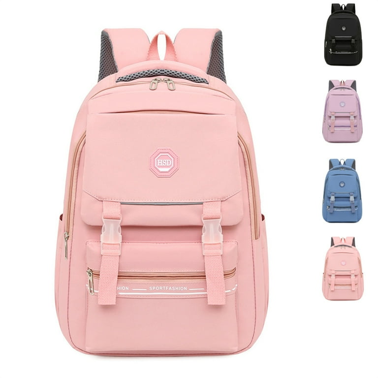 Solid Color Women S Nylon Backpack Simple School Bag For Teenage Girl Pink