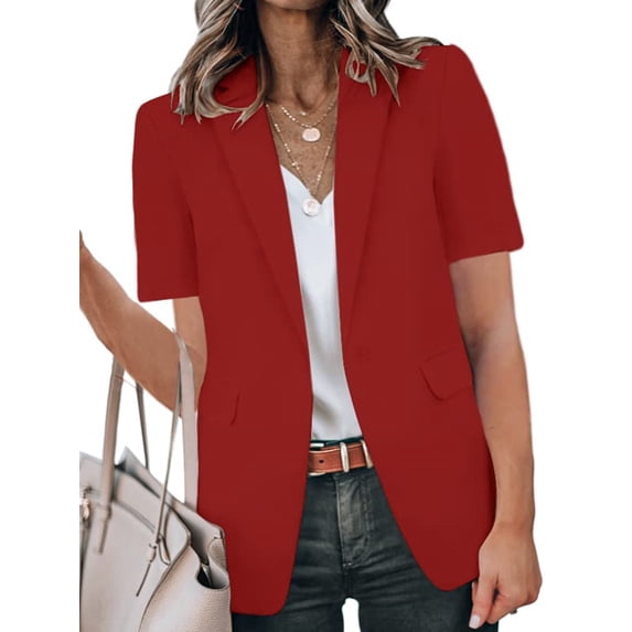 Solid Color Women Short Sleeved Work Office Blazer Coat