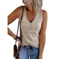 thumbnail image 1 of Solid Color Women Sleeveless V-Neck Buttons Tank Tops Slim Fit Henley Camisole Shirt, 1 of 3