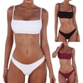 thumbnail image 1 of Solid Color Women Strap Top Padded Bra High Waist Panties Bikini Swimwear Set, 1 of 7