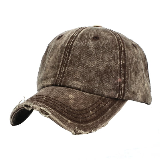 Solid-Color Women's Baseball Cap Distressed Wide Brim Cap Coffee One Size