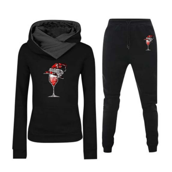 Solid Color Women's Casual Christmas Hoodie Set Long Sleeve Trousers Festive Fashion Outfit Holiday Relaxation Comfortable Wear