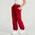 thumbnail image 1 of Solid Color Women's Casual Sweatpants - Winter Warm Cross Elastic Waist Side Pockets, Ankle Cuff Full Length Pants for Lounge & Commute Red XXL, 1 of 8