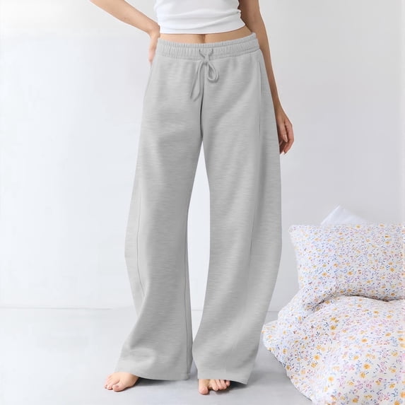 Solid Color Women's Casual Wide-Leg Pants - Elastic Waistband Side Pockets, Trendy Loose-Fit Pants for Daily Wear, Office Casual & Friend Gatherings Gray XXL