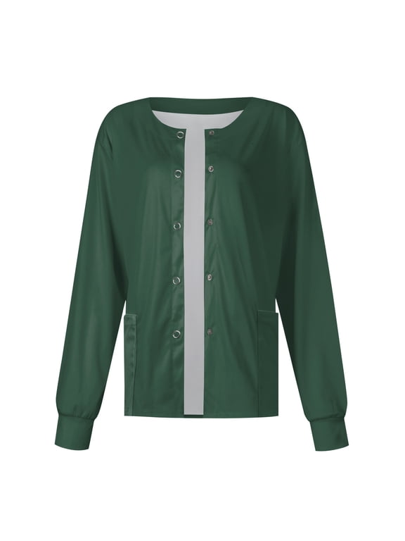 Solid Color Women’s Healthcare Uniform Jacket Terylene Twill Long Sleeve Nurse Scrub Outerwear with Side Pockets Green M