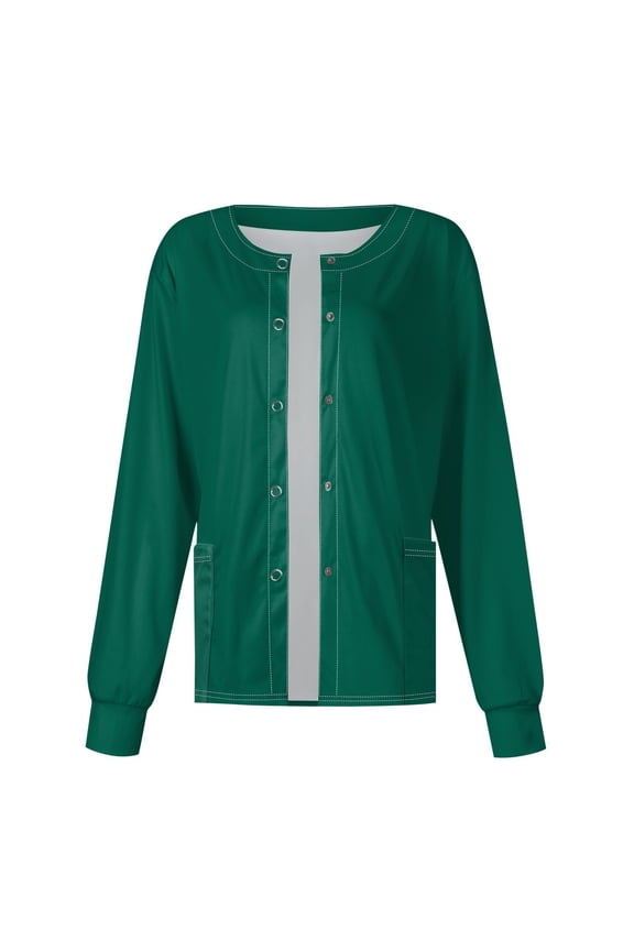 Solid Color Women’s Healthcare Uniform Jacket Terylene Twill Long Sleeve Nurse Scrub Outerwear with Side Pockets Green S