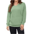 thumbnail image 1 of Solid Color Women's Hoodless Sweatshirt - V-neck Long Sleeve Soft Lightweight Top, Casual Trendy Fashionable Outfit That Works for Commute, Shopping, Picnics & Casual Gatherings Green XL, 1 of 6