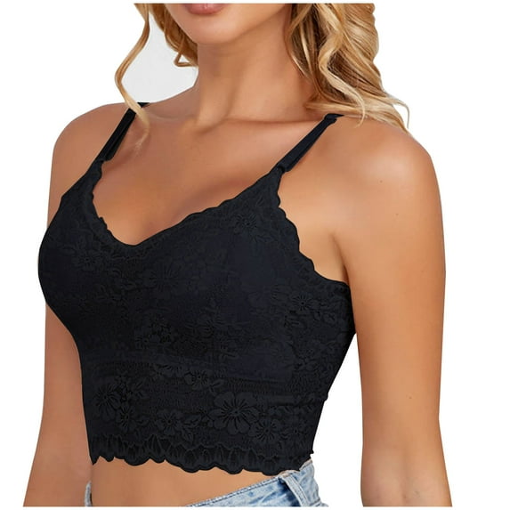 Solid Color Women's Lace Bralette Camisole with Padding, No Steel Ring, Comfortable Daily Wear, Integrated Design, Stylish Support Black,S