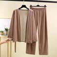thumbnail image 1 of Solid Color Women's Warm Fleece Pajama Set Long Sleeve Cardigan with Tie Long Pants Soft Loungewear Home Sleep Casual Fashion Outfit Khaki XXL, 1 of 5