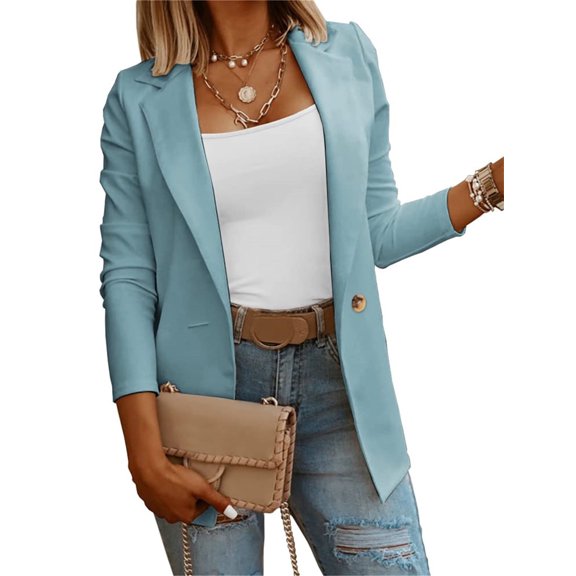 Solid Color Womens Casual Long Sleeve Blazers One Button Jacket