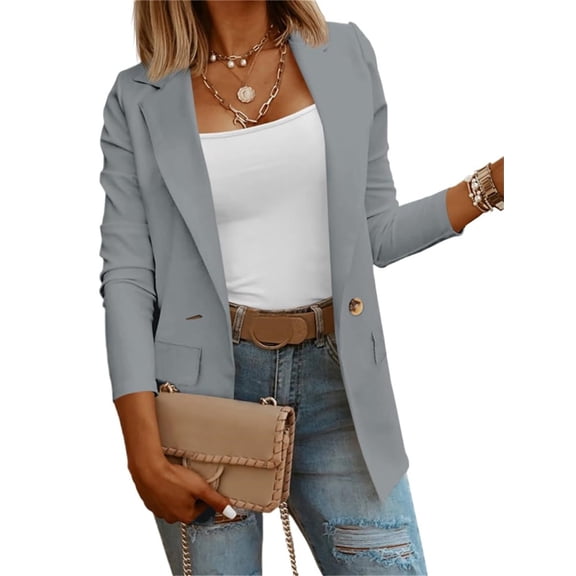 Solid Color Womens Casual Long Sleeve Blazers One Button Jacket