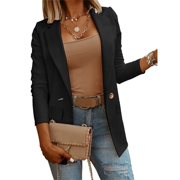 Solid Color Womens Casual Long Sleeve Blazers One Button Jacket