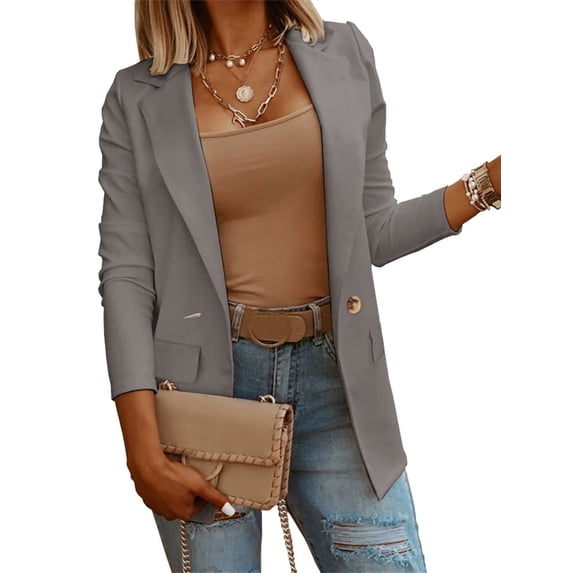 Solid Color Womens Casual Long Sleeve Blazers One Button Jacket