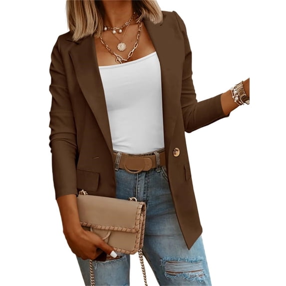 Solid Color Womens Casual Long Sleeve Blazers One Button Jacket