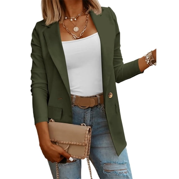 Solid Color Womens Casual Long Sleeve Blazers One Button Jacket